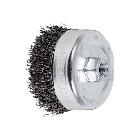4 Crimped Wire Cup Brush - .020 CS Wire, 5/8-11 Thread (ext.)
